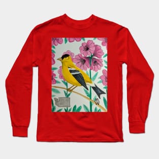 Washington state bird and flower, the goldfinch and rhododendron Long Sleeve T-Shirt